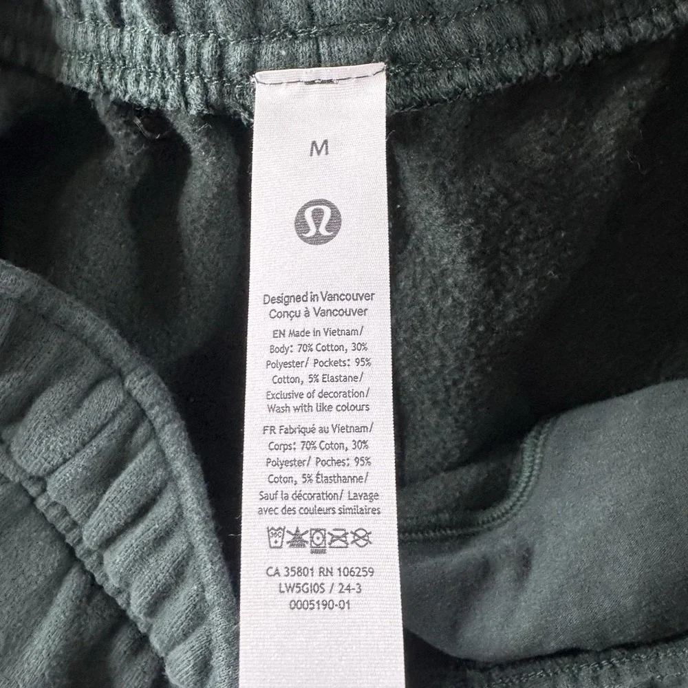 Lululemon Sweatpants Mens M Green Fleece Joggers Elastic Waist LWSG105 Logo